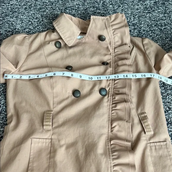 Anthropologie Elevenses Beige Ruffle Trench Coat - Picture 11 of 12